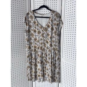 Garnet Hill Crepe Dress Pockets Cottagecore Yellow Black Floral Lg Short SLV